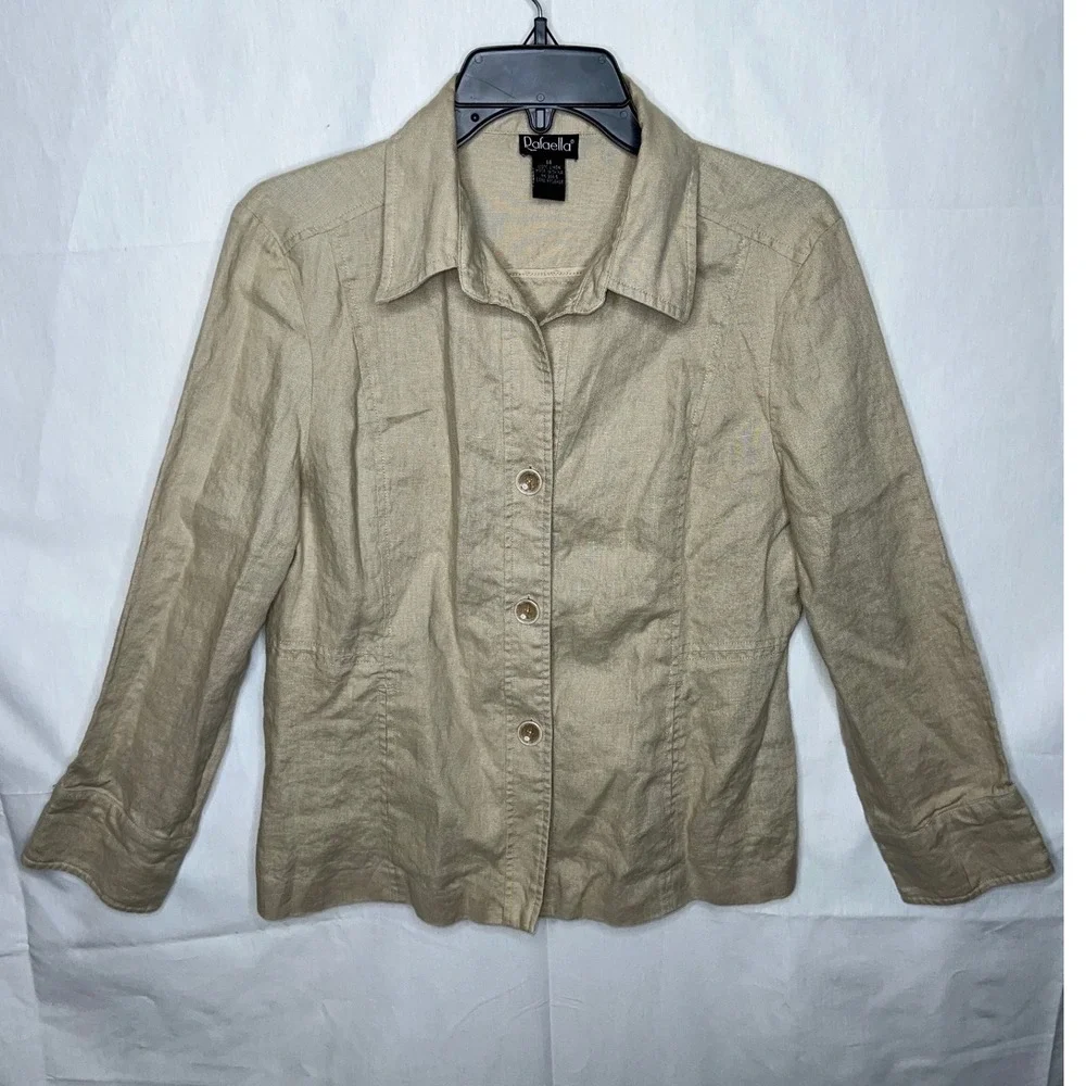 Rafaella Women Linen Suit‎ Blazer Skirt Set Beige Size 14